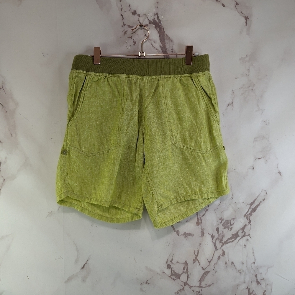 Toad & Co Shorts Womens Small Linen Roll Bermuda Pull On Elastic Chartreuse Lina